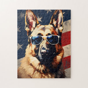 Deutscher Schäferhund 4. Juli Unabhängigkeitstag Puzzle