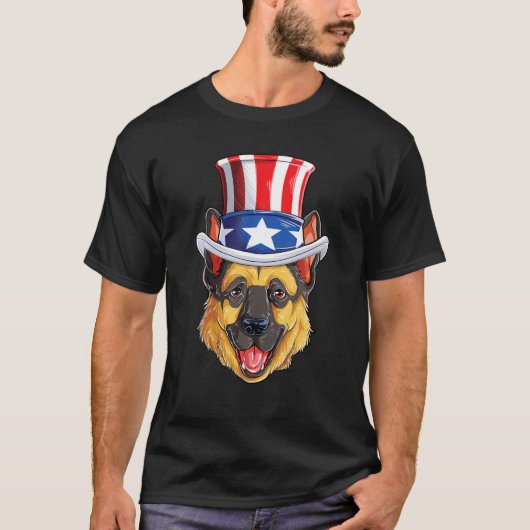 Deutscher Schäferhund 4. Juli Uncle Sam Men Americ T-Shirt (Vorderseite)