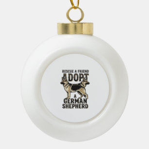 Deutscher Schäferhund Adoption Vintage Rettungshun Keramik Kugel-Ornament