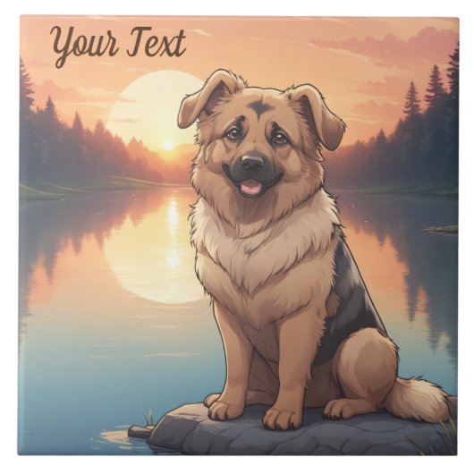 Deutscher Schäferhund am See Fliese (Vorderseite)