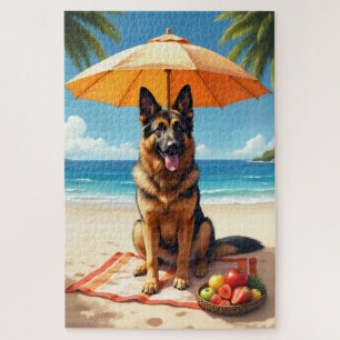Deutscher Schäferhund am Strand entspannt sich Puzzle
