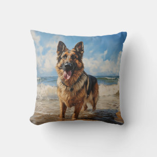 Deutscher Schäferhund am Strand Kissen