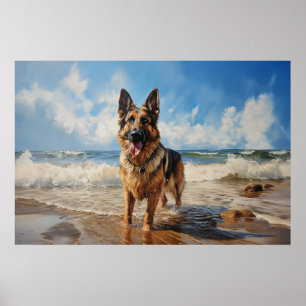 Deutscher Schäferhund am Strand Poster
