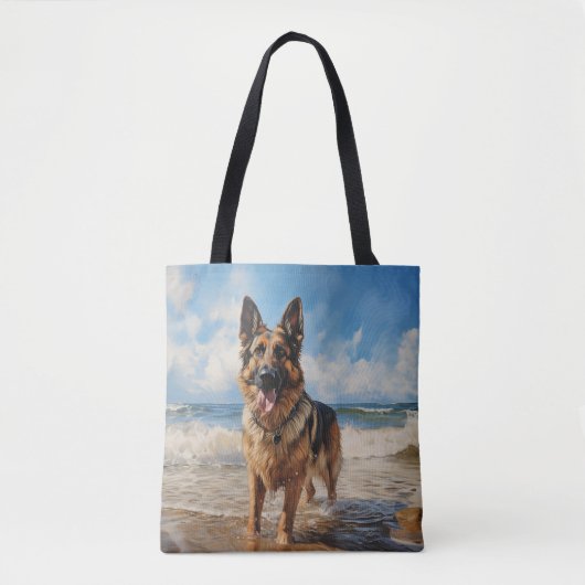 Deutscher Schäferhund am Strand Tasche (Vorderseite)