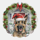 Deutscher Schäferhund an der Weihnachtsmannmütze W Ornament Karte (Vorderseite)