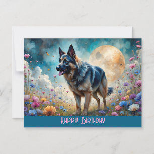 Deutscher Schäferhund auf dem Blumenfeld Postkarte