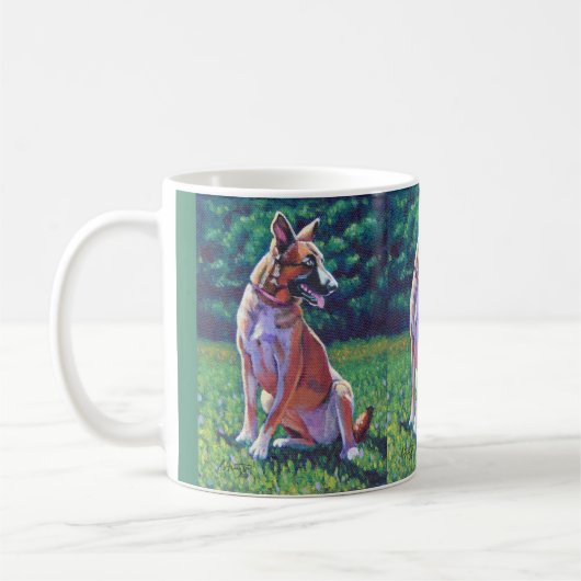 Deutscher Schäferhund auf dem Feld Kaffeetasse (Links)