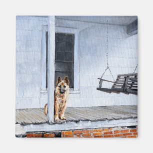 Deutscher Schäferhund auf der Veranda Magnet