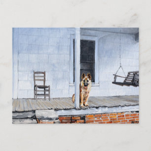 Deutscher Schäferhund auf der Veranda Postkarte