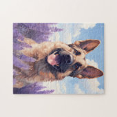 Deutscher Schäferhund auf Lavendelfeld Puzzle (Horizontal)