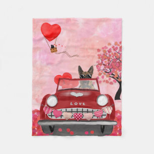 Deutscher Schäferhund Auto mit Herzen Valentinstag Fleecedecke