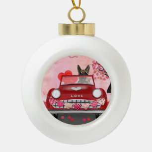 Deutscher Schäferhund-Auto mit Herzen Valentinstag Keramik Kugel-Ornament