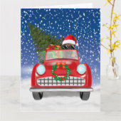 Deutscher Schäferhund Autofahrer in Schnee Weihnac Karte (Gelbe Blume)