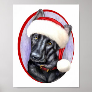 Deutscher Schäferhund BLK Weihnachten Santa Welpe Poster
