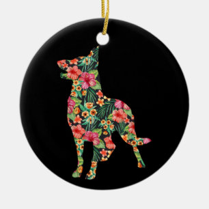 Deutscher Schäferhund-Blume Lustiger Hund-Silhouet Keramik Ornament