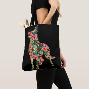 Deutscher Schäferhund-Blume Lustiger Hund-Silhouet Tasche