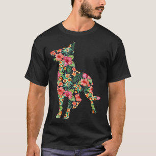 Deutscher Schäferhund Blumen  Hund Silhouette Flor T-Shirt