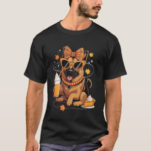 Deutscher Schäferhund Bogen Mädchen Herbstlaub Dan T-Shirt