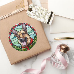 Deutscher Schäferhund Buntglas Weihnachten Runder Aufkleber