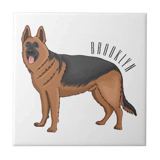 Deutscher Schäferhund-Cartoon Fliese (Vorderseite)