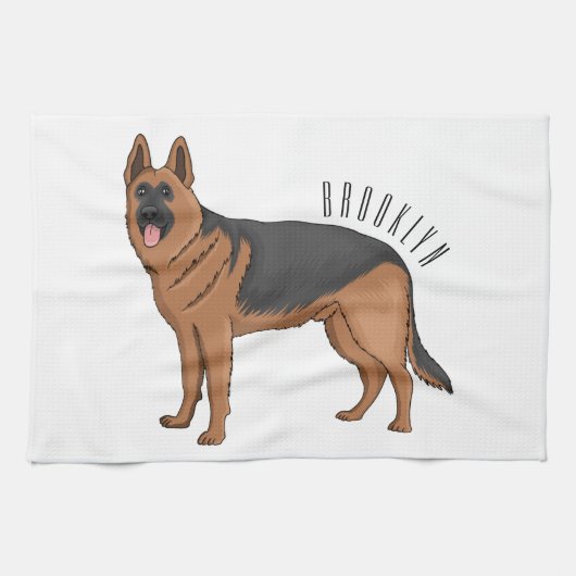 Deutscher Schäferhund-Cartoon Geschirrtuch (Horizontal)