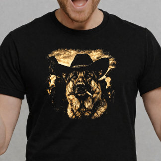 Deutscher Schäferhund Cowboy Hund raucht Western T-Shirt