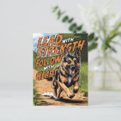 Deutscher Schäferhund, der mit Herz läuft Postkarte (Stehend Vorderseite)