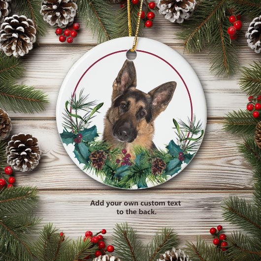 Deutscher Schäferhund Dog Evergreen Berry Wreath Keramik Ornament