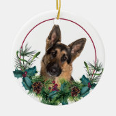 Deutscher Schäferhund Dog Evergreen Berry Wreath Keramik Ornament (Vorne)