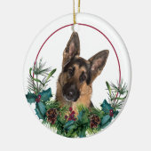 Deutscher Schäferhund Dog Evergreen Berry Wreath Keramik Ornament (Links)