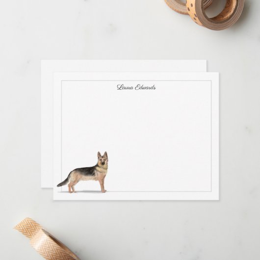 Deutscher Schäferhund Dog Gray Border Personalisie Mitteilungskarte (Vorderseite/Rückseite Beispiel)