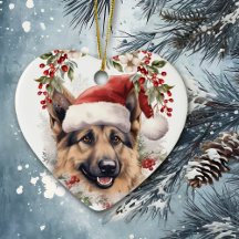 Deutscher Schäferhund Dog Holly Wreath Weihnachten