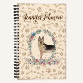 Deutscher Schäferhund Dog Paw Print & Floral Niedl Notizblock (Vorderseite)