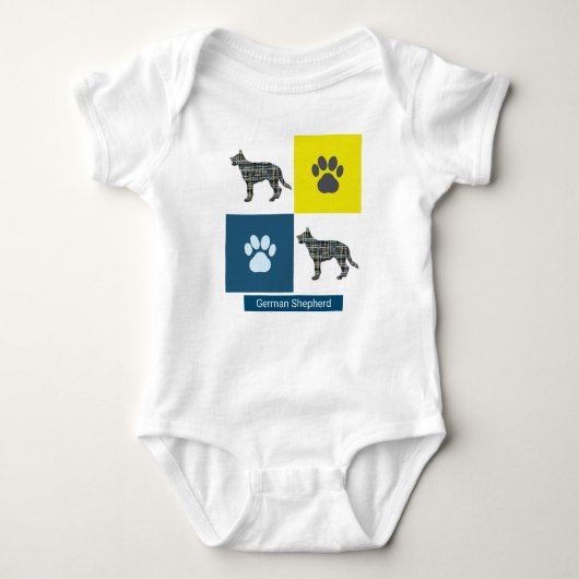 Deutscher Schäferhund Dog & Paw Y&B Grid Square Baby Strampler (Vorderseite)