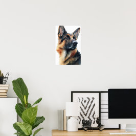 Deutscher Schäferhund dreht seinen Kopf Aquarell Poster