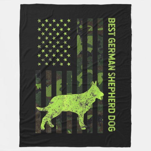 Deutscher Schäferhund erschüttert US-Flagge Camouf Fleecedecke (Vorderseite)