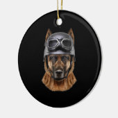 Deutscher Schäferhund, Fahrrad in Motorradhelm Keramik Ornament (Links)