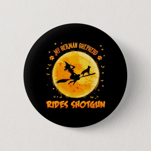 Deutscher Schäferhund fährt lustigen Halloween-Hun Button (Vorderseite)