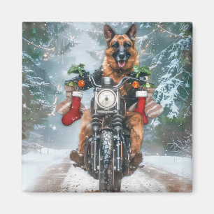 Deutscher Schäferhund fährt Motorrad Weihnachten  Magnet
