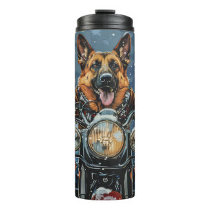Deutscher Schäferhund fährt Motorrad Weihnachten Thermosbecher