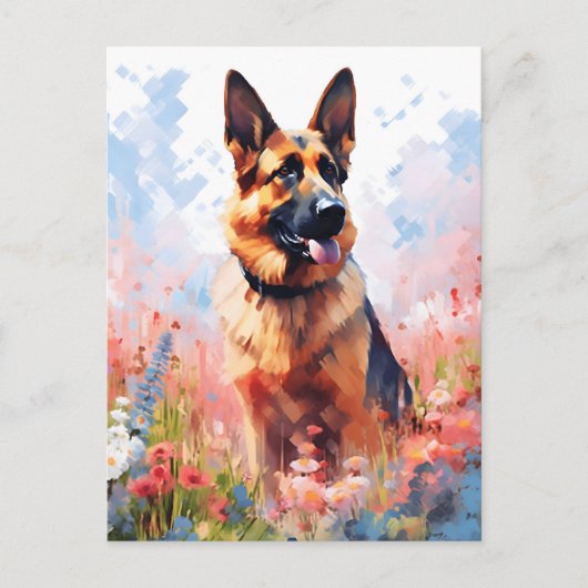 Deutscher Schäferhund farbenfrohe Aquarellbilder Postkarte (Vorderseite)
