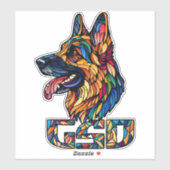 Deutscher Schäferhund - farbenfrohe Mosaikkunst Aufkleber (Blatt)