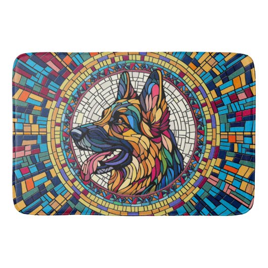 Deutscher Schäferhund - farbenfrohe Mosaikkunst Badematte (Vorderseite)