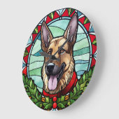 Deutscher Schäferhund Festglasweihnachtsfest Große Wanduhr (Winkel)