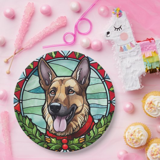 Deutscher Schäferhund Festglasweihnachtsfest Pappteller (Party)