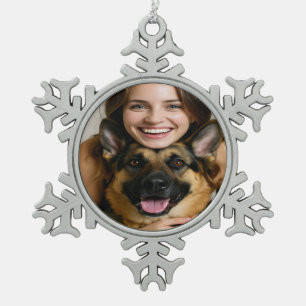 Deutscher Schäferhund-Foto personalisieren Schneeflocken Zinn-Ornament