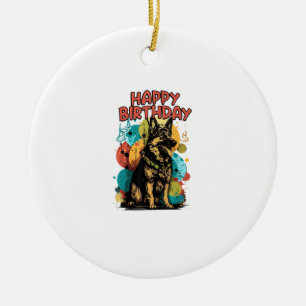 Deutscher Schäferhund Frohe Geburtstagsfeier Shep  Keramik Ornament