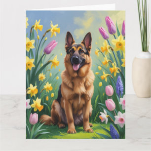 Deutscher Schäferhund Frühlingsblumen Malerei  Karte