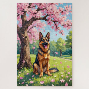 Deutscher Schäferhund Frühlingsblüten Hund Puzzle