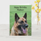 Deutscher Schäferhund, glücklich zum Geburtstag, p Karte (Gelbe Blume)